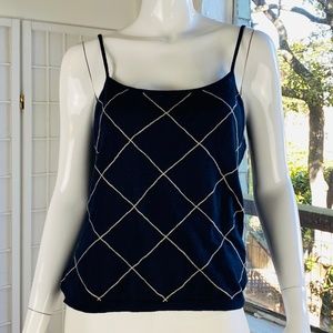 Oscar de la Renta navy blue w/ white piping knit camisole, M.
